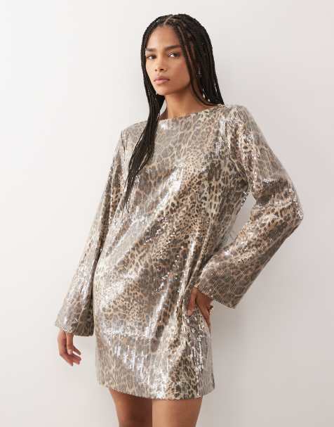 Noisy May open back sequin mini dress in leopard - view 1