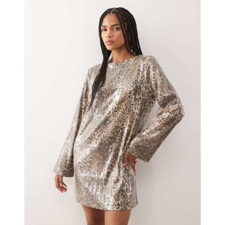 Robe De Cocktail Parker Avec Paillettes - Imprimé Animal, Taille S, Neuf étiqueté