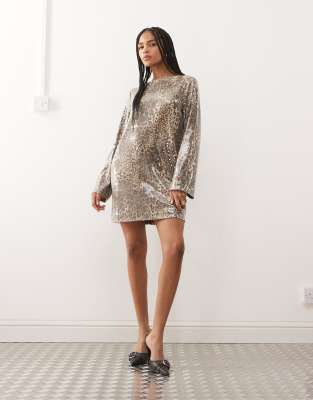 Noisy May Open Back Sequin Mini Dress In Brown