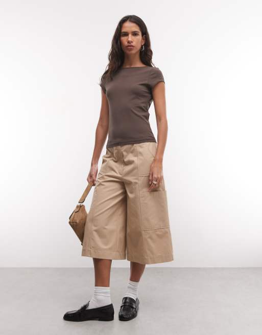 Noisy May open back t-shirt in brown, 2 of 4