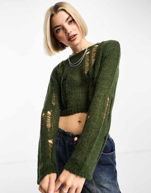 Khaki 2025 cropped jumper