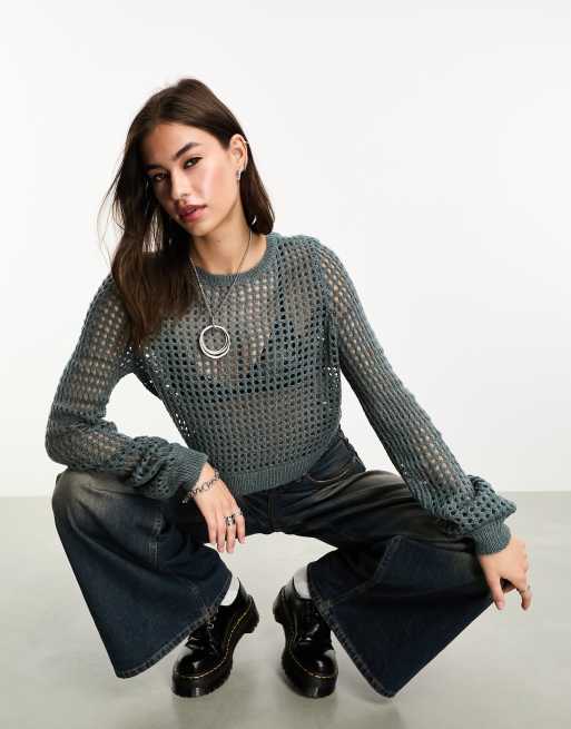 Noisy May open knit jumper in grey