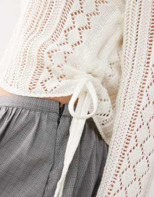 Noisy May Open Knit Ruched Side Top In White
