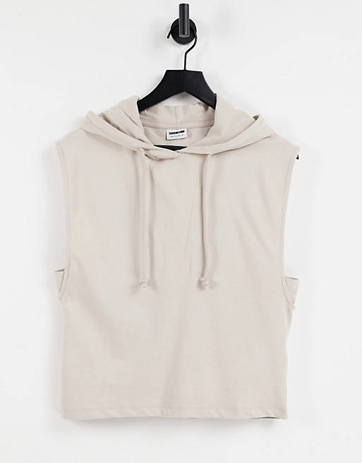 Hoodies & Sweatshirts Noisy May organic cotton sleeveless hoodie in stone 