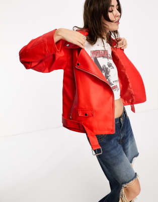 Noisy May - Oversize-Bikerjacke in Rot