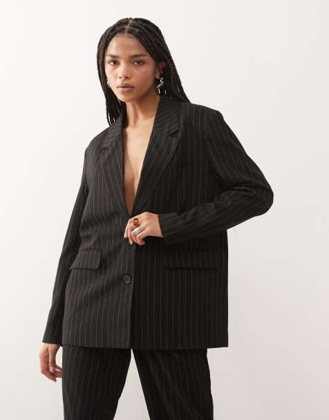 Noisy May oversize blazer co-ord in black pinstripe