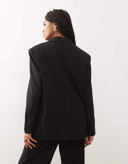 Noisy May oversize blazer co-ord in black pinstripe, 4 of 4