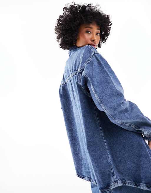 Noisy May oversize denim shaket in mid wash blue ASOS