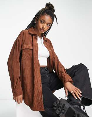 Noisy May - Oversize-Hemdjacke aus Cord in Braun