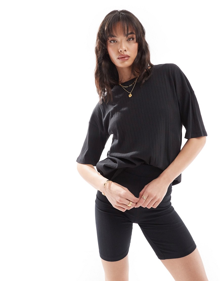 Noisy May oversize ribbed t-shirt co-ord in black