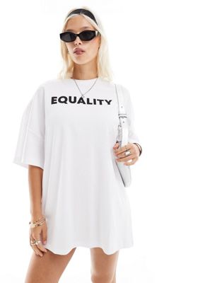 Noisy May oversize t-shirt dress with slogan in white