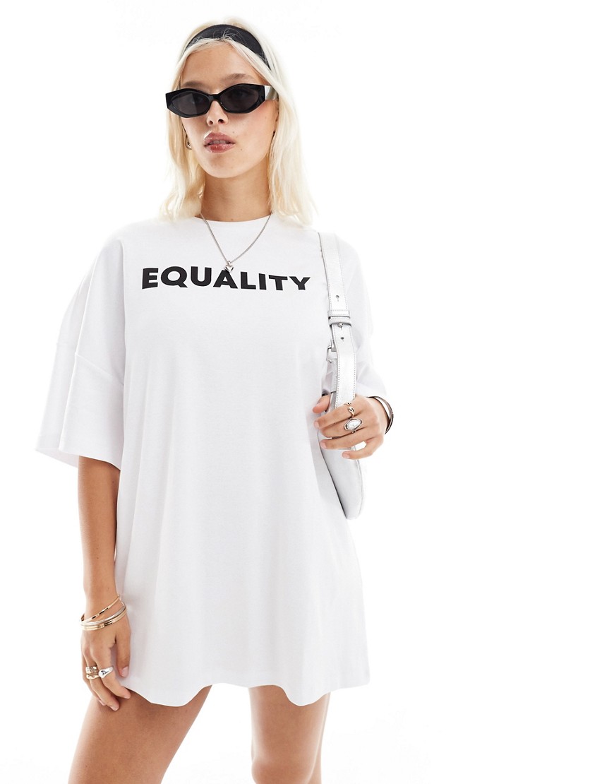 Noisy May oversize t-shirt dress with slogan in white