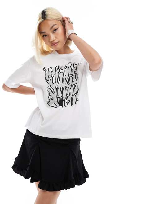 Noisy May oversize t-shirt with whatever print in white, 2 of 4