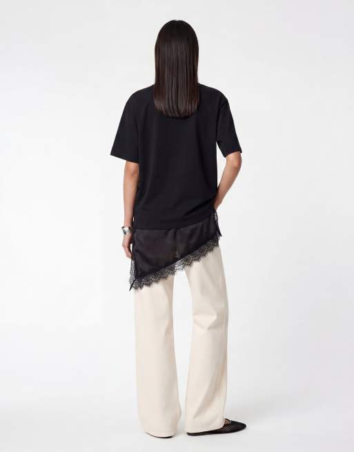 Noisy May oversized asymmetrisch T-shirt met satijndetail in zwart, 4 van 4
