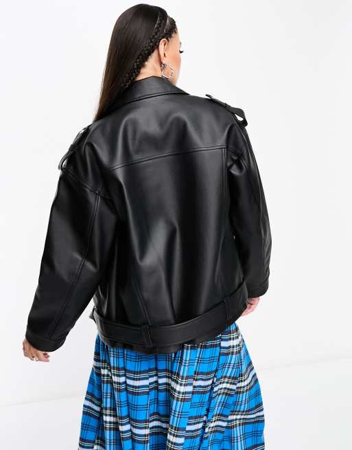 Noisy May - Oversized bikerjakke i sort, imiteret læder, 3 af 4