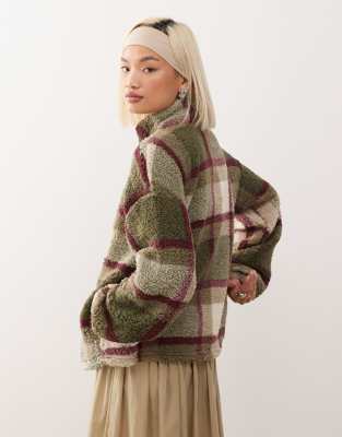 Noisy May Oversized Check Fleece In Green