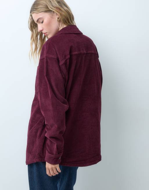 Noisy May oversized cord shirt in plum, 3 of 4