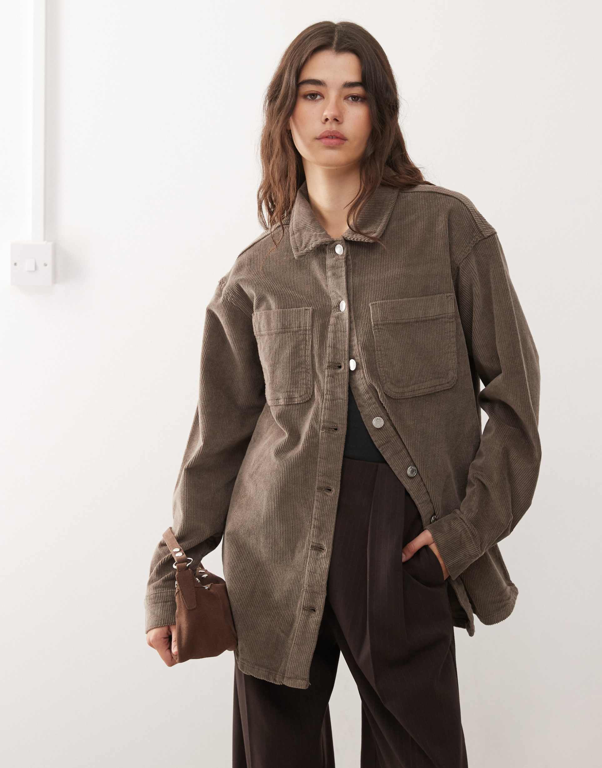 noisy may oversized corduroy shirt in light brown