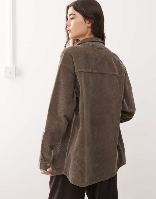 Noisy May oversized corduroy shirt in light brown, 3 of 4