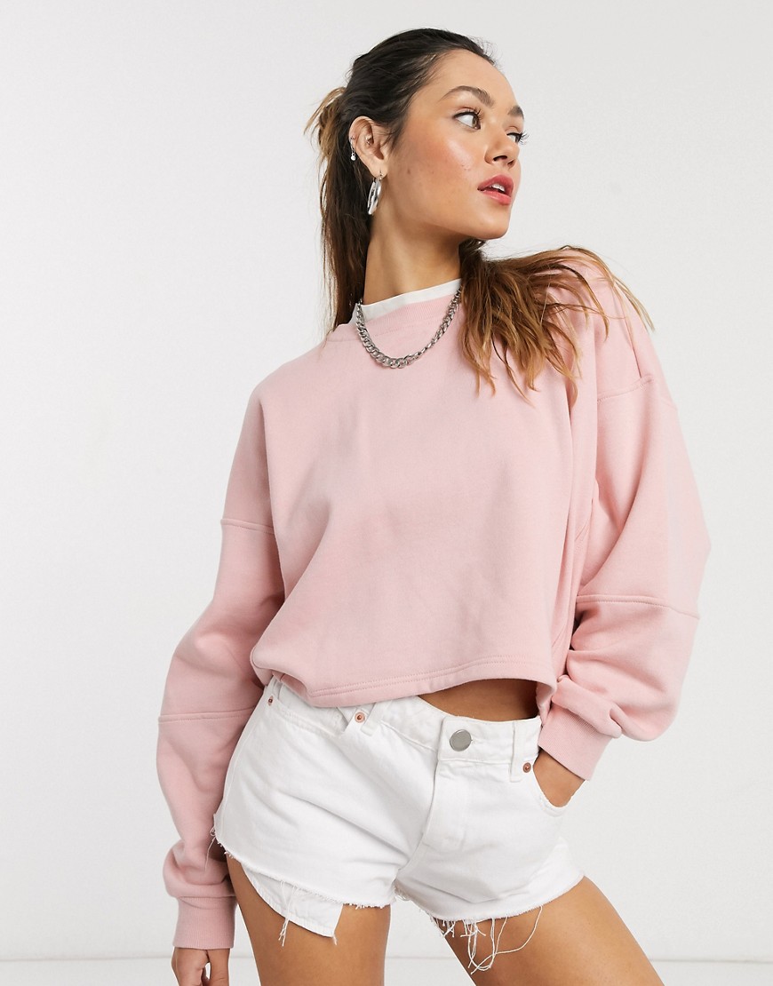 Noisy May - Oversized cropped sweatshirt i pink