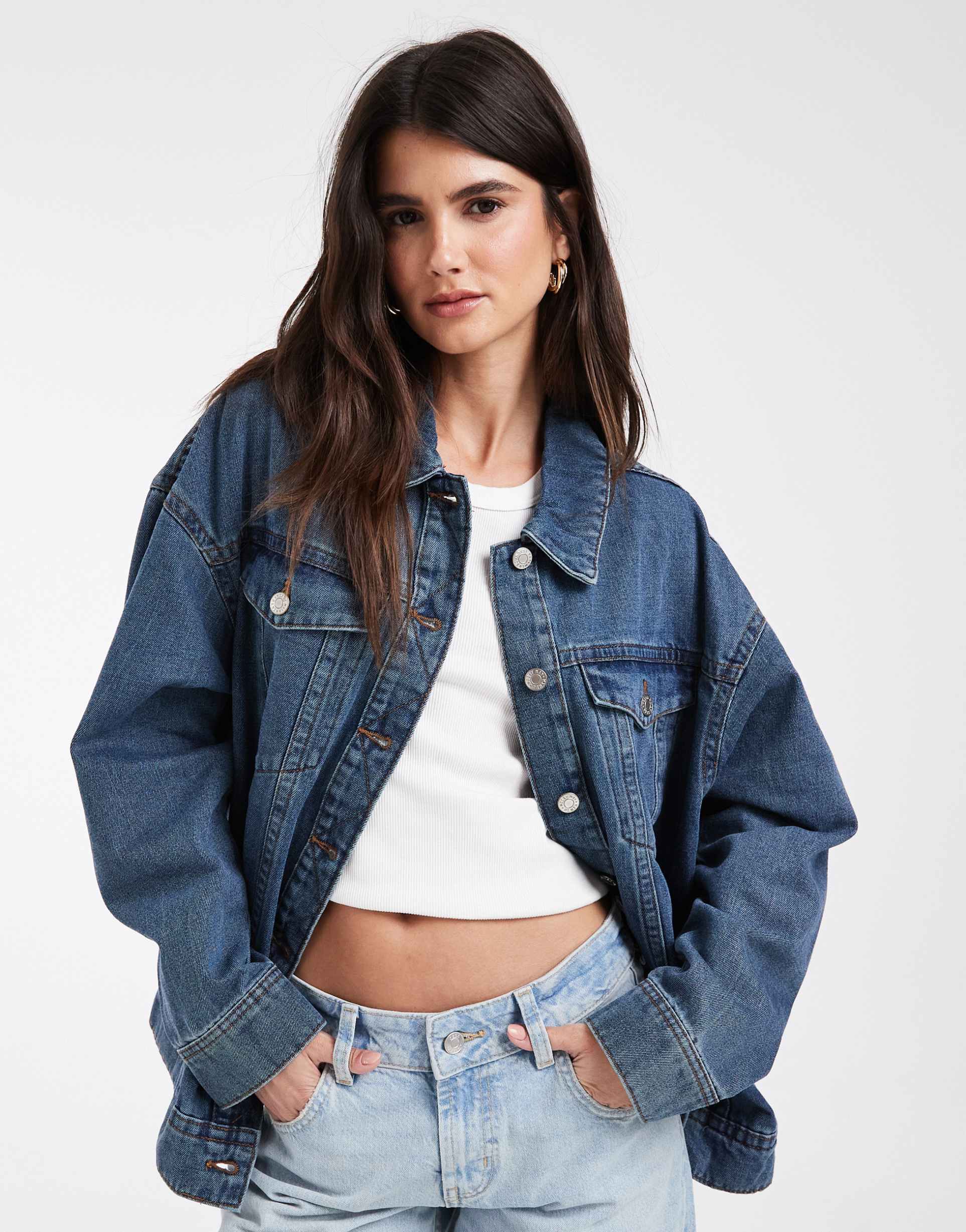 noisy may oversized denim jacket in vintage blue