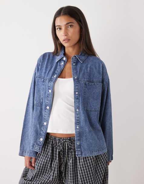 Noisy May - Oversized denim overhemd in blauw met wassing - view 1