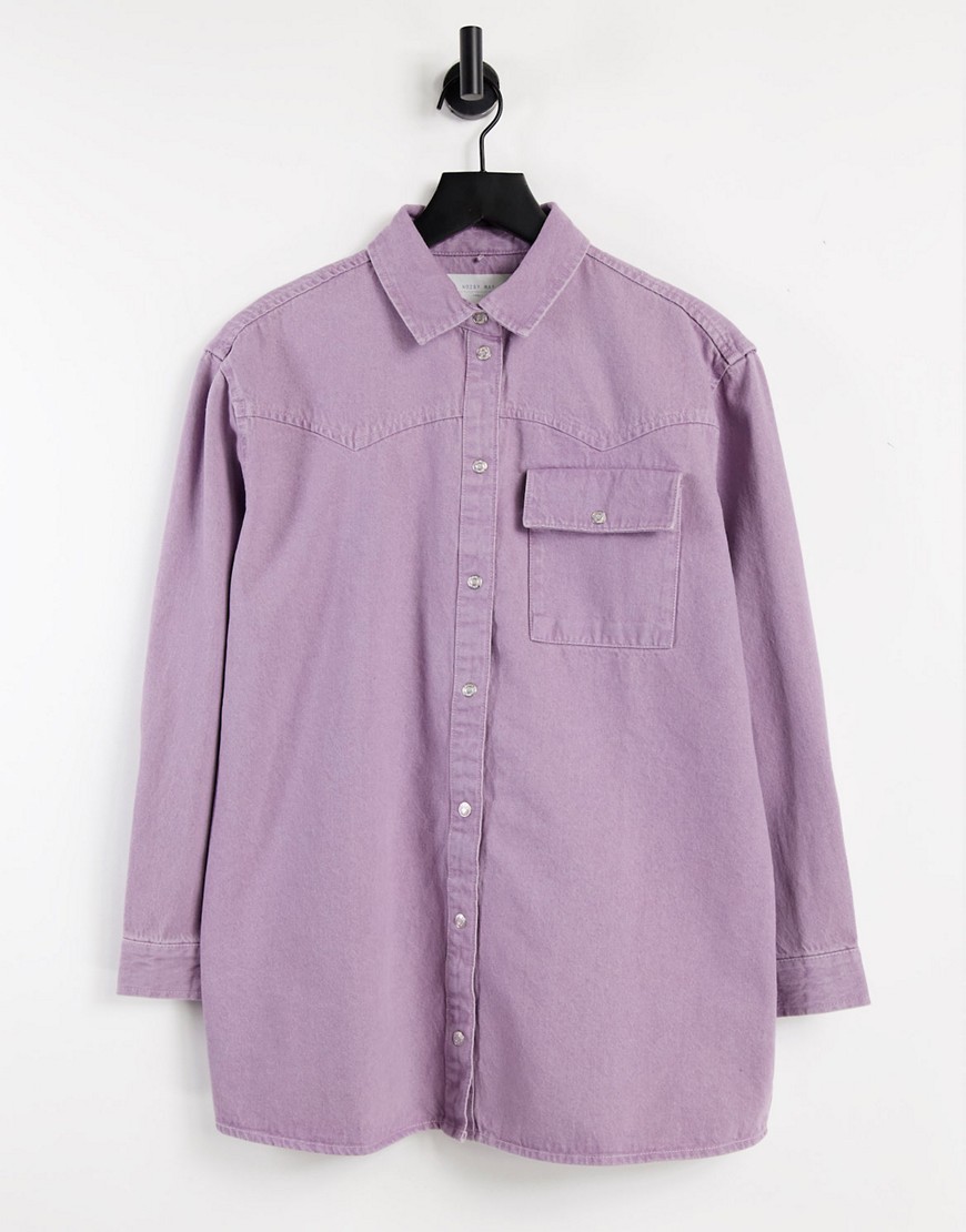 Noisy May - Oversized denim overhemd in vaal paars