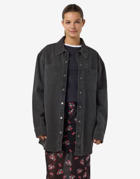 Noisy May Oversized Denim Shacket in Black - view 1