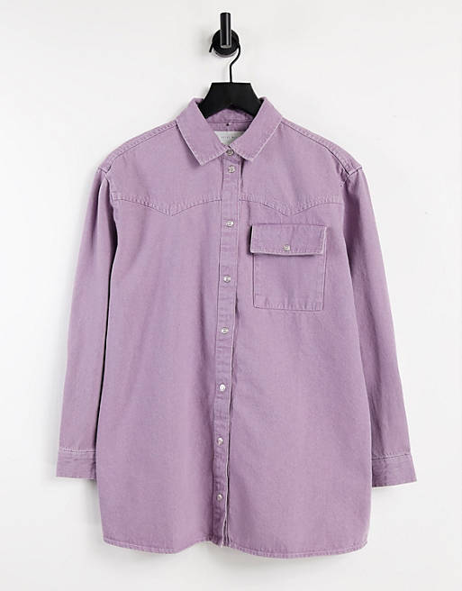Noisy May oversized denim shirt in pale purple