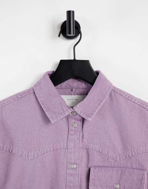 Noisy May oversized denim shirt in pale purple, 3 of 4