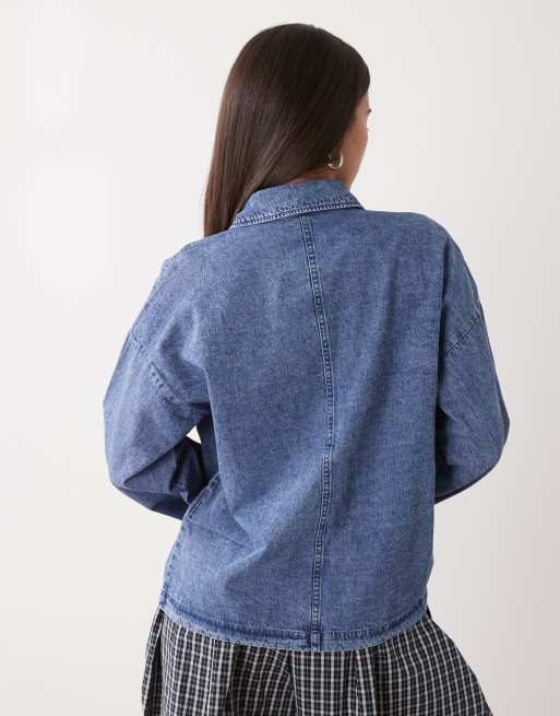 Noisy May oversized denim shirt in washed blue, 3 of 4
