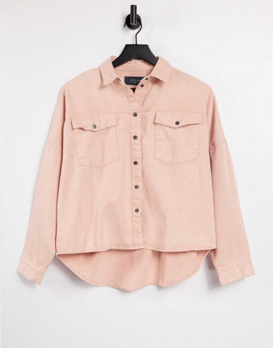Noisy May oversized denim shirt in washed pink - part of a set