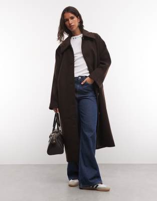 Noisy May Oversized Dropped Shoulders Midaxi Overcoat In Brown
