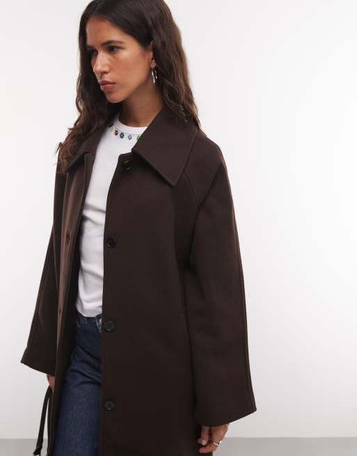 Noisy May oversized dropped shoulders midaxi overcoat in chocolate, 2 of 4
