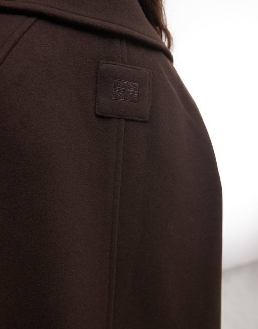Noisy May oversized dropped shoulders midaxi overcoat in chocolate, 4 of 4