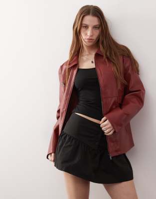 oversized faux leather racer jacket in red