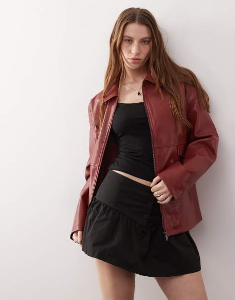 Noisy May oversized faux leather racer jacket in red - view 1