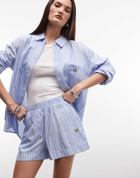 Noisy May - Oversized gestreept overhemd in babyblauw en wit, deel van co-ord set - view 1