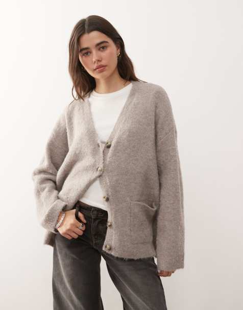 Noisy May oversized knit cardigan in beige - view 1
