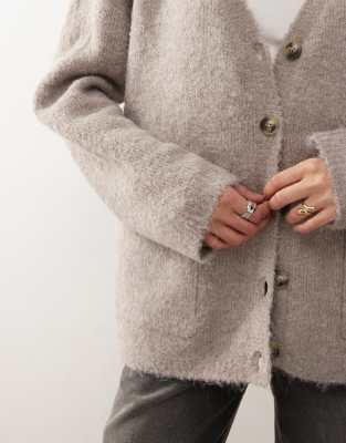 Noisy May Oversized Knit Cardigan In Neutral