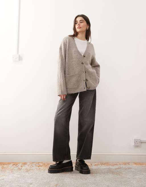 Noisy May oversized knit cardigan in beige, 3 of 4