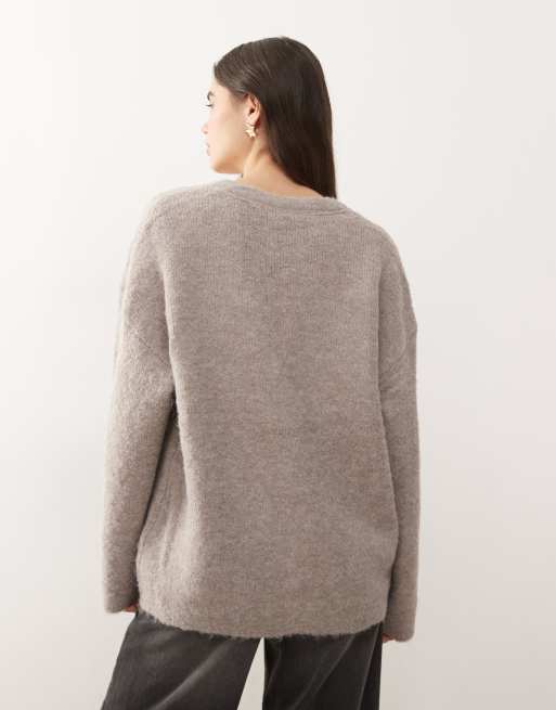 Noisy May oversized knit cardigan in beige, 4 of 4