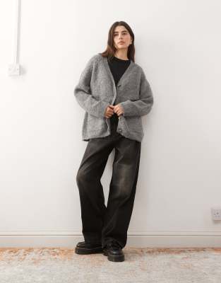 Noisy May Oversized Knit Cardigan In Gray