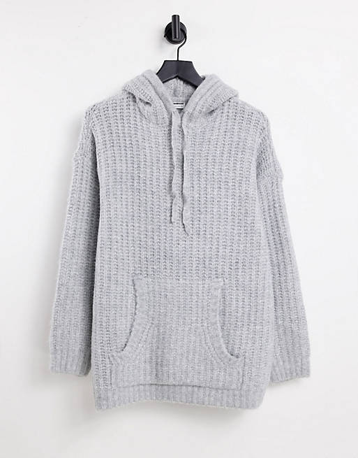  Noisy May oversized knitted hoodie in grey marl 