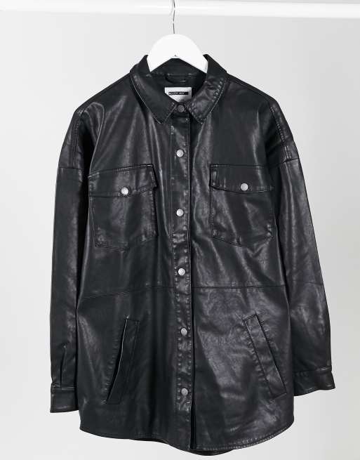 Noisy May oversized leather look jacket in black