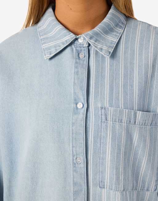 Noisy May Oversized Long Sleeve Shirt in Medium Blue Denim, 4 of 7