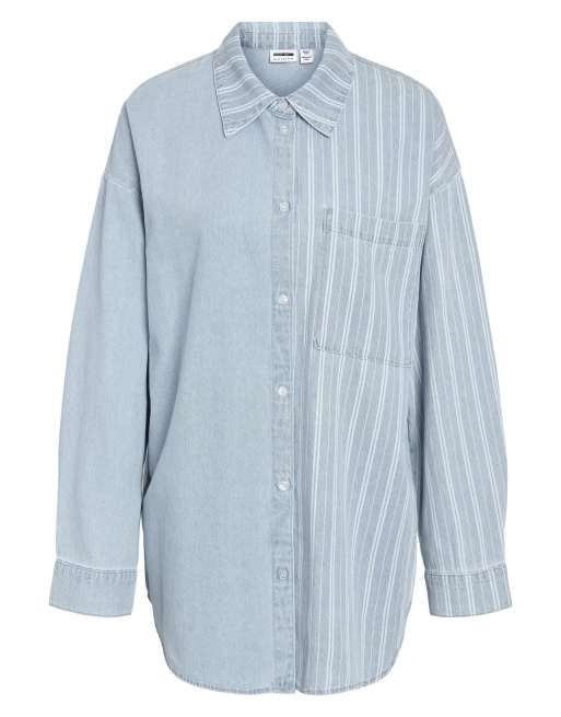Noisy May Oversized Long Sleeve Shirt in Medium Blue Denim, 6 of 7