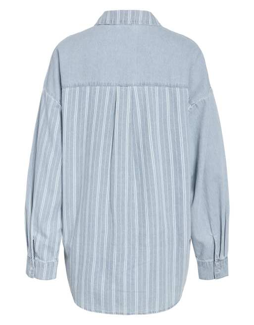 Noisy May Oversized Long Sleeve Shirt in Medium Blue Denim, 7 of 7
