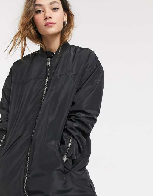 Black longline bomber outlet jacket