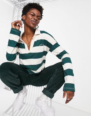 Noisy May oversized rugby shirt in green & cream stripe